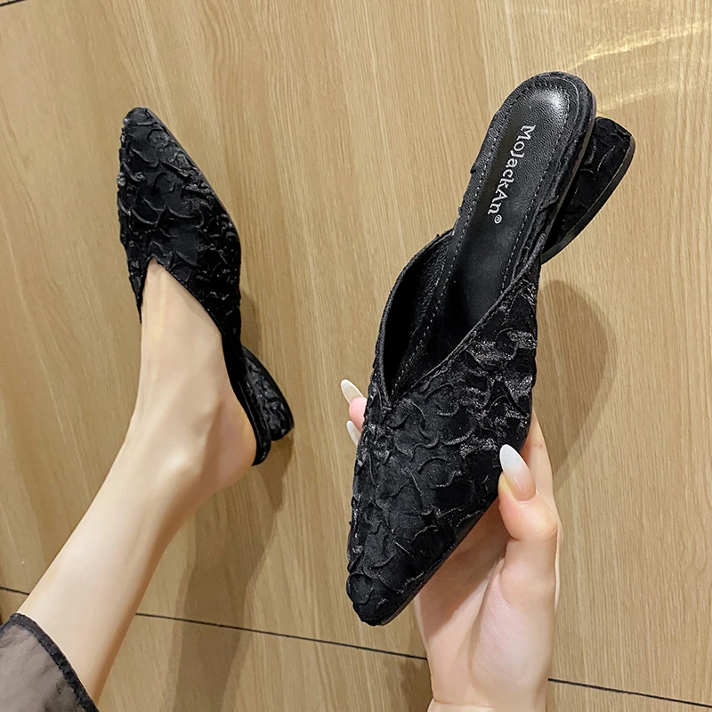 中跟包头千金风包头拖平底网红低跟尖头气质凉拖春季夏季高跟