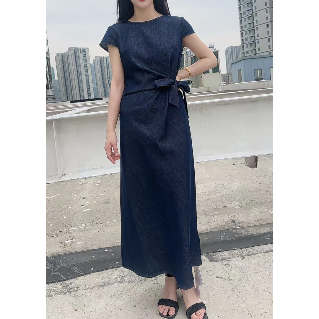 无印心匠B58109 女装夏季修身连衣裙显瘦系带纯色复古套头K839