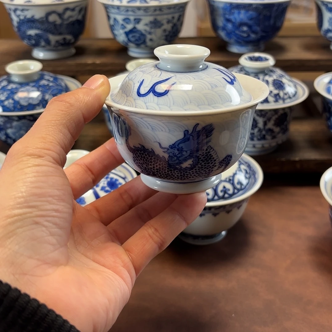 景德镇纯手工手绘麒麟盖碗