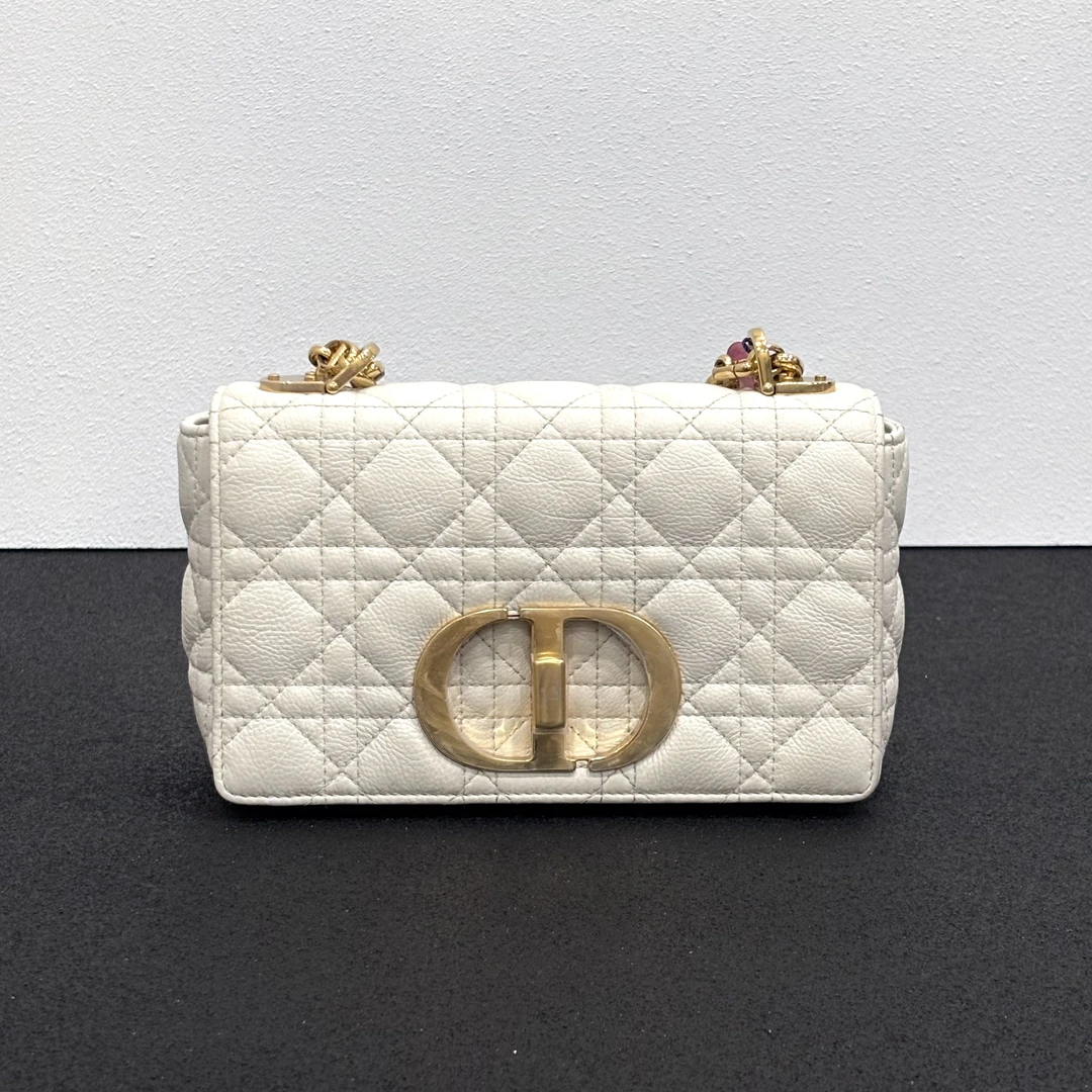 未使用 DIOR/迪奥 壹所/DIOR caro 牛皮小号 白金 单肩包 闲置