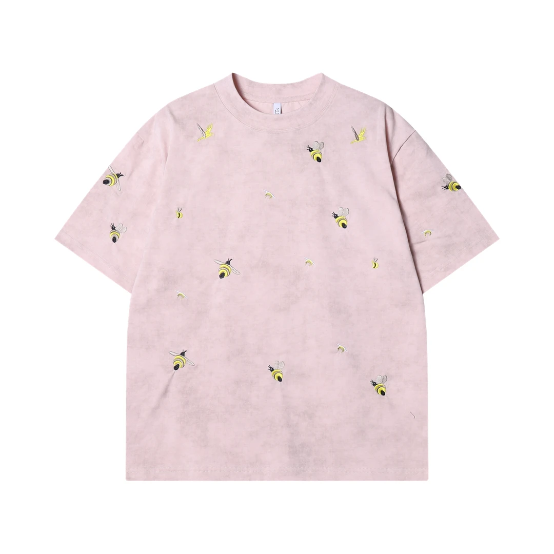 夏季高级感新款潮牌设计感蜜蜂刺绣圆领短袖T恤百搭潮流套头上衣