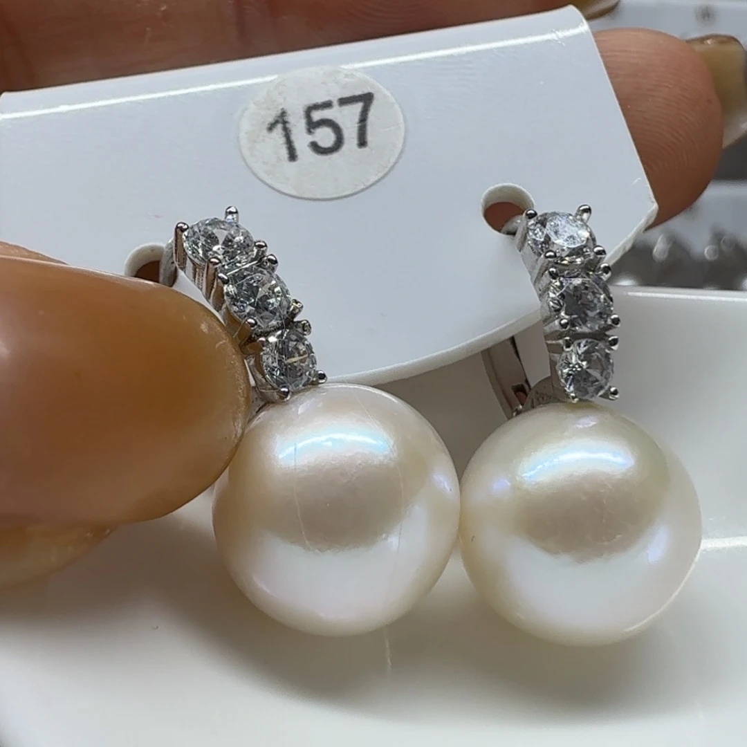 艳***耳饰淡水珍珠银S925镶嵌珍珠