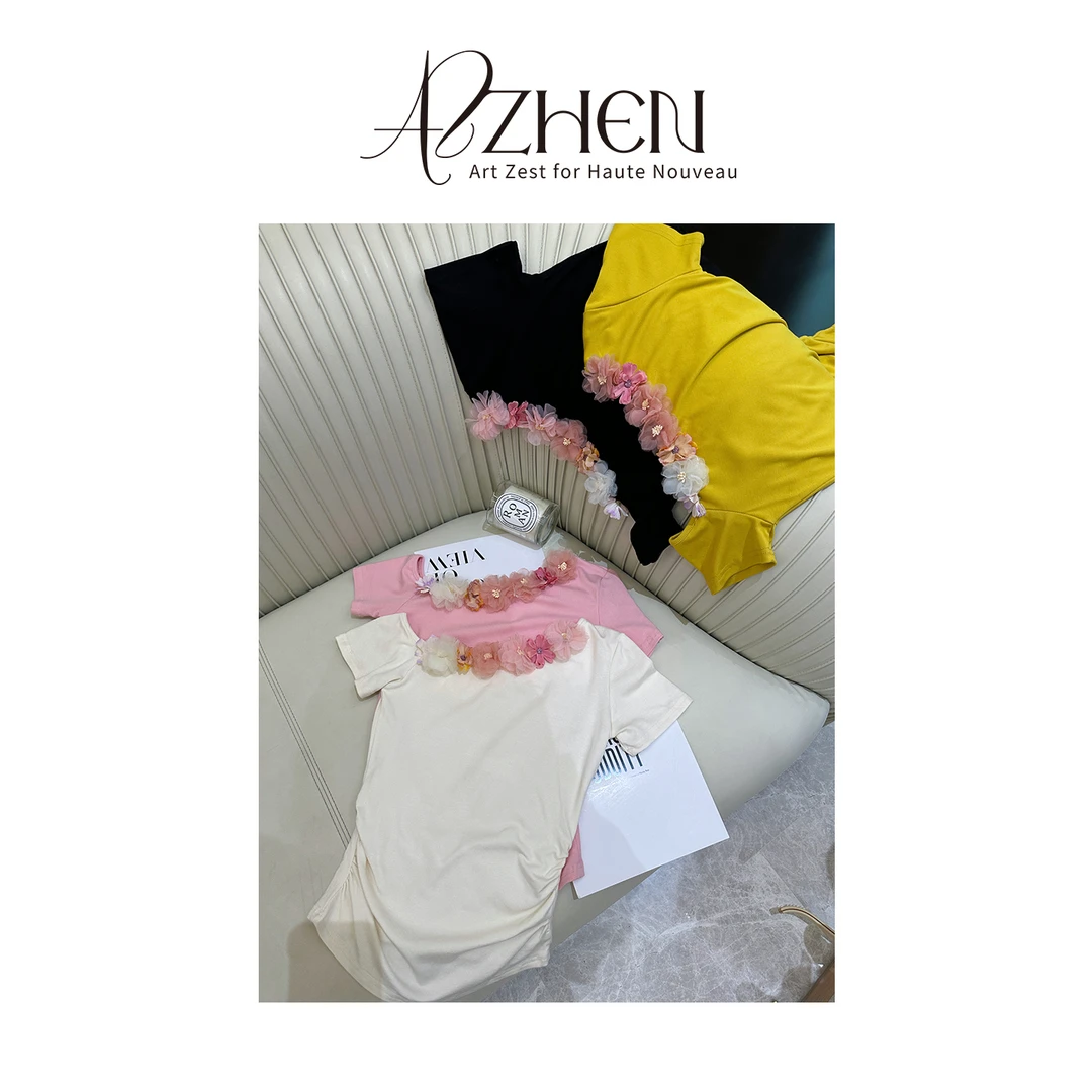 AZZHEN【花间令】露肩短袖花朵T恤AZ4KBT29-00