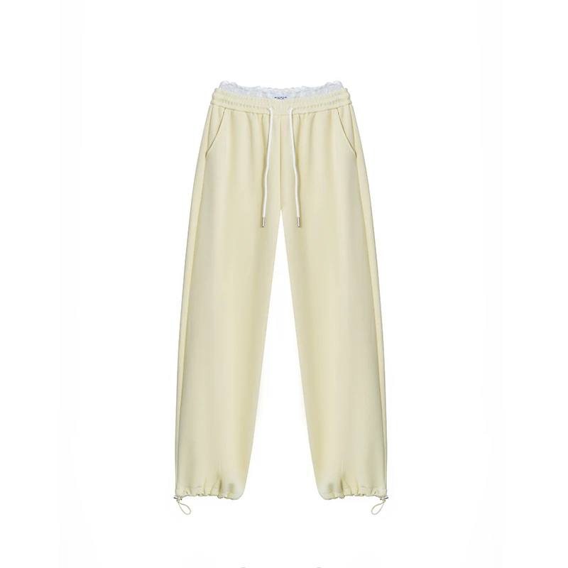 【浪漫出逃】设计款蕾丝腰头松紧腰抽绳卫裤慵懒休闲裤A2867