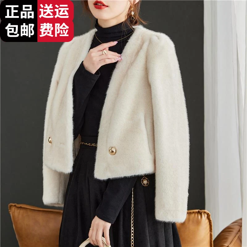 时尚集团高腰加厚软糯皮毛一体外套女2025秋冬小个羊毛百搭