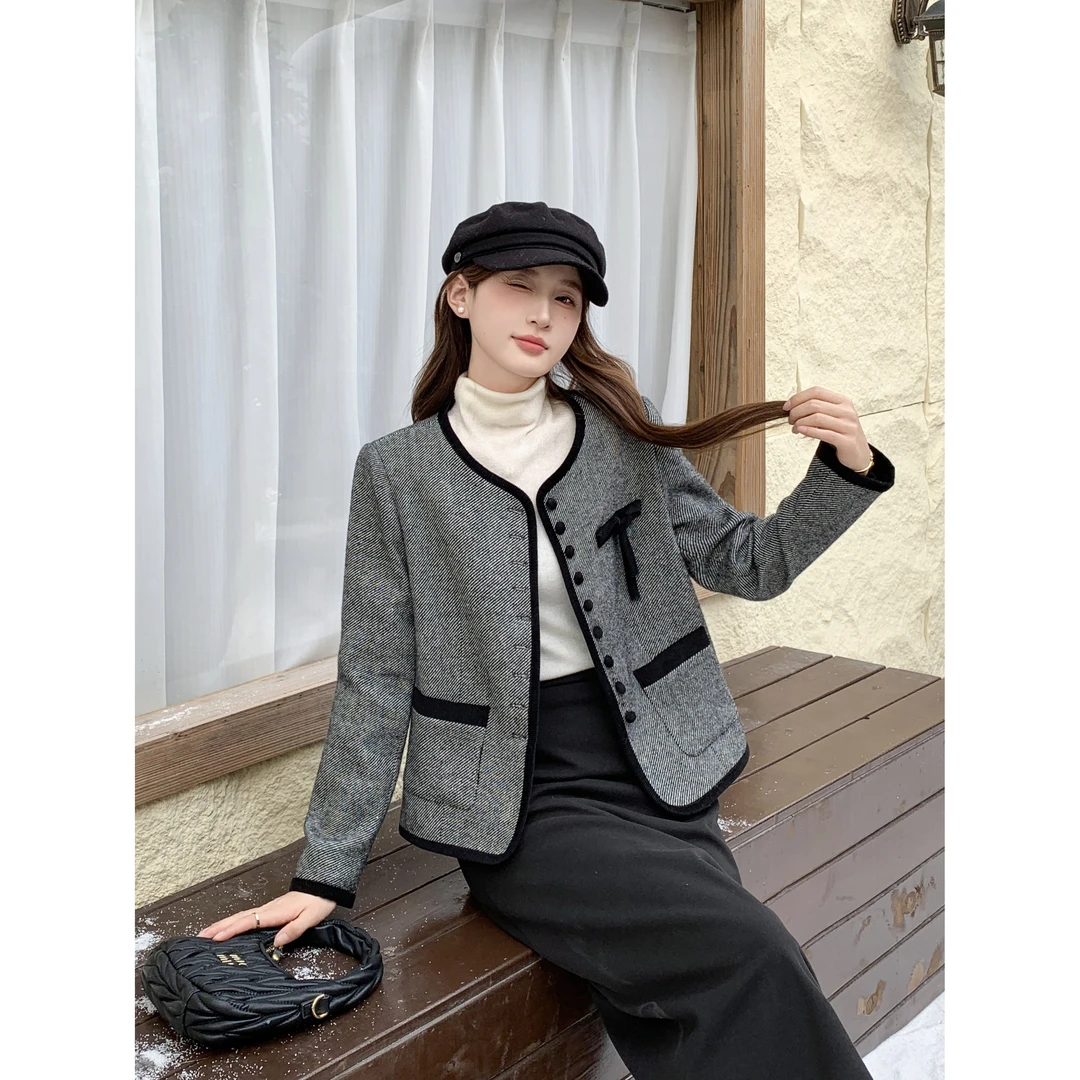 蝴蝶结小香风短外套ZBW32576衣长55（卡码往小拍）