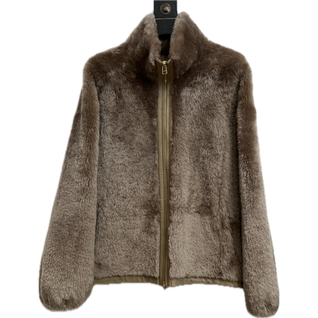 设计师轻奢简约风拉贡羊皮毛一体外套中长款S207