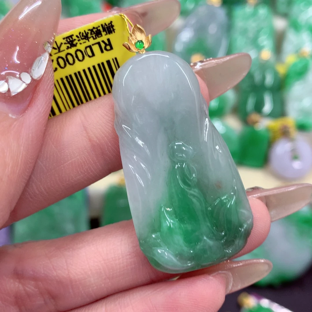 翡翠18K金镶嵌吊坠(不含链)