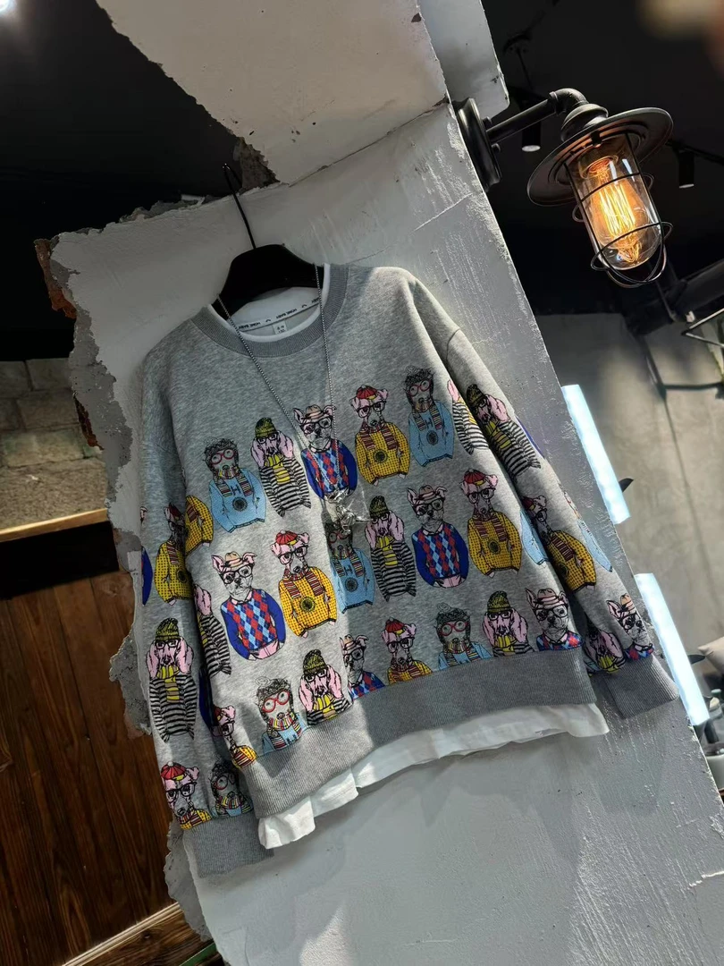 吾2025【Y】3月2日 儿童时尚潮酷灰色狗狗卫衣5073-