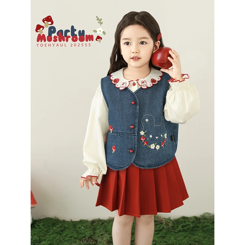 YOEHYAUL/幼悠幼悠【扮俏蘑菇】春壹波女童春秋牛仔马甲 C3227