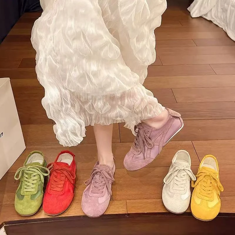 韩国软塌塌~丝绸拼色踩跟阿甘鞋女德训鞋2025夏季新款透气休闲鞋