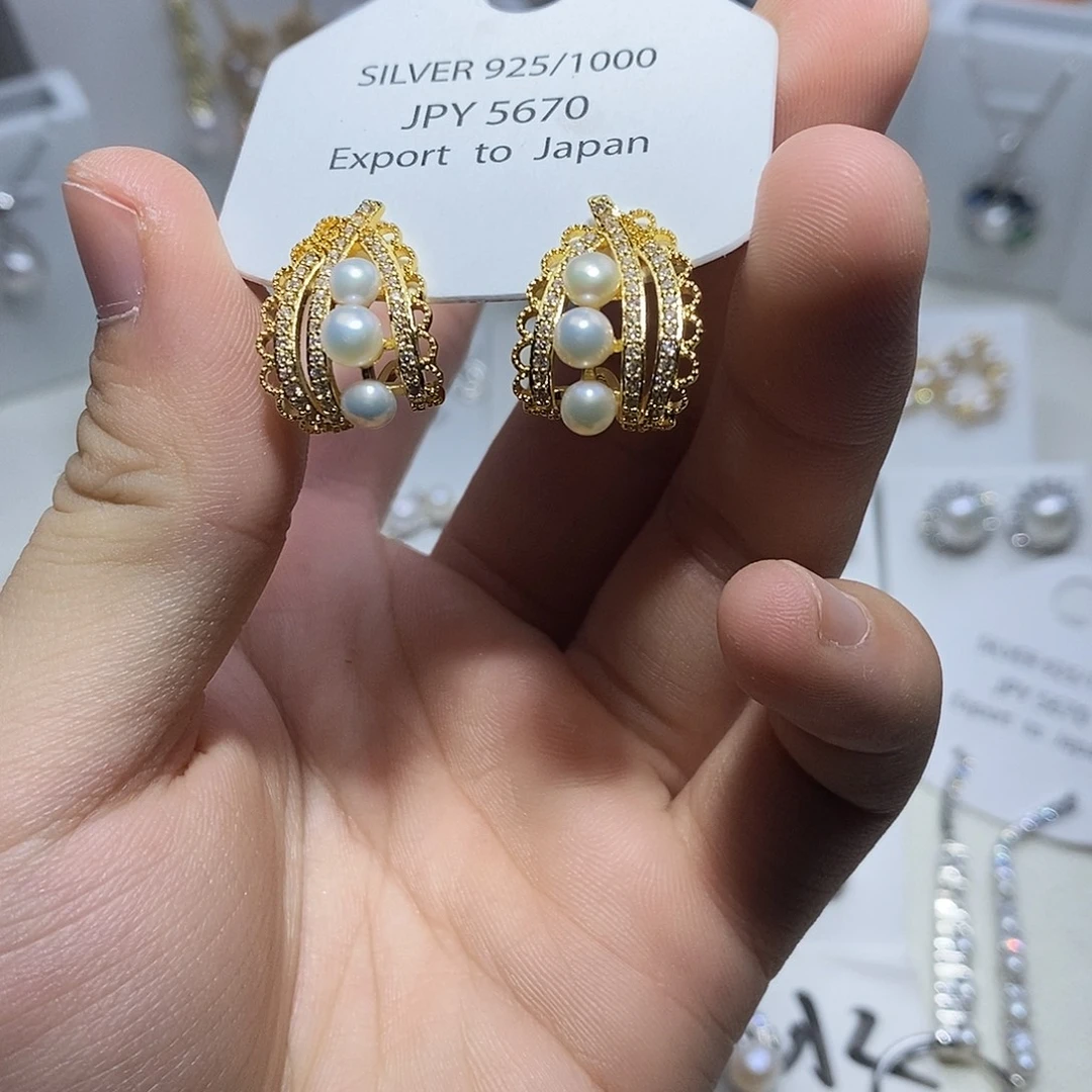 耳饰淡水珍珠银S925镶嵌