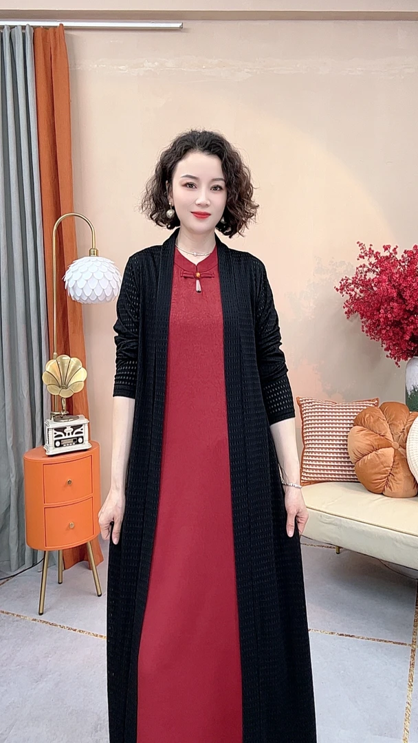 新款网面开衫网纱外披中长款大码休闲韩版中老年妈妈装防晒衣2025