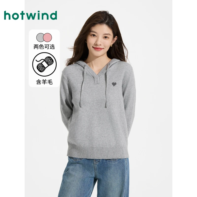 热风2025年春季新款女士连帽针织衫F08W25103
