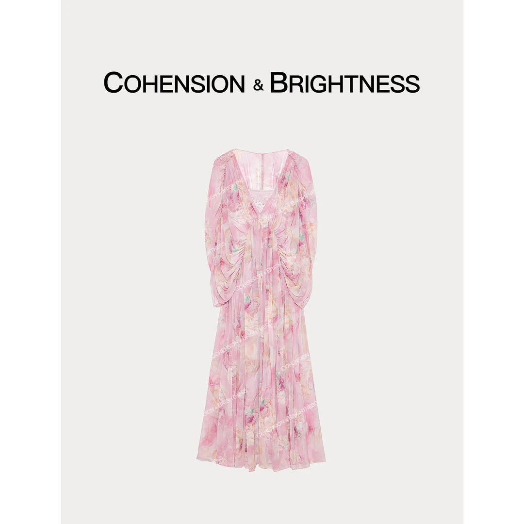 凝慧真的好【珊瑚花海】夏季浪漫度假风仙气印花时尚连衣裙LR058