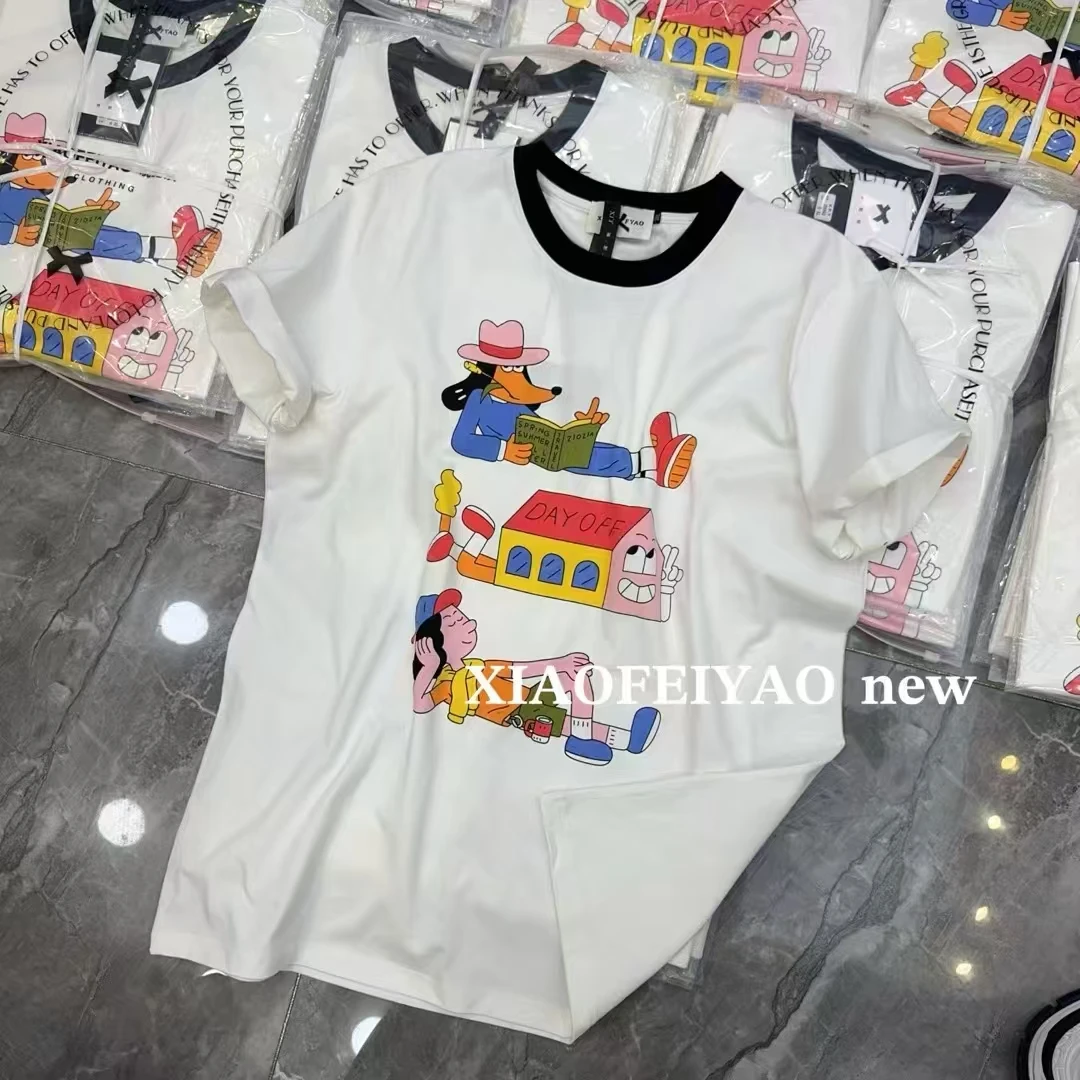 晓肥妖春夏新款高品质卡通印花减龄宽松圆领短袖体恤25982时尚