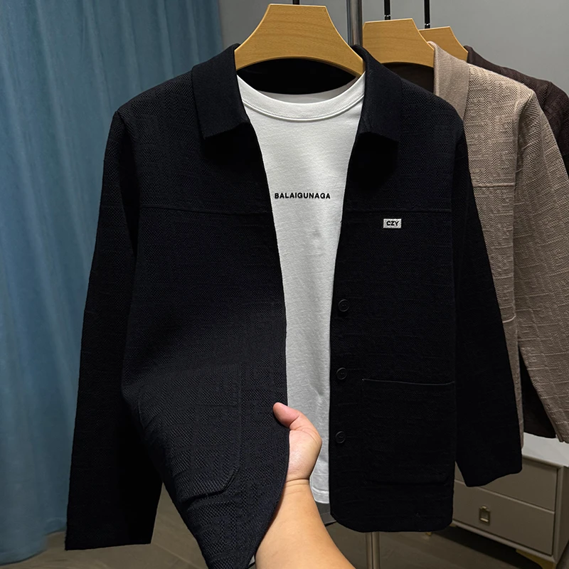 VIATEMSIARY轻奢老钱风披肩男士针织开衫春秋薄款修身百搭外套潮