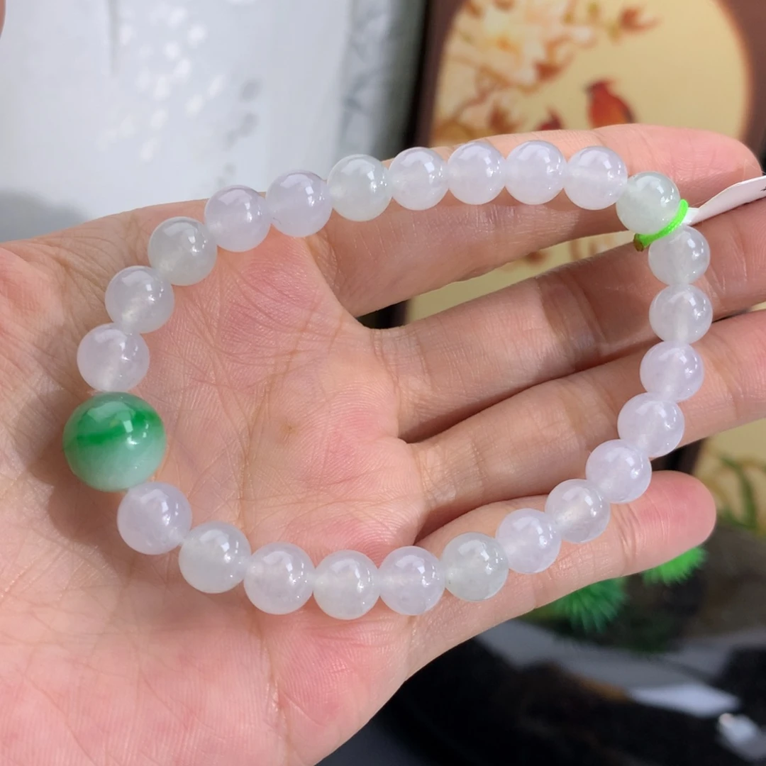 翡翠未镶嵌手串卡7.5冰胶白冰手串