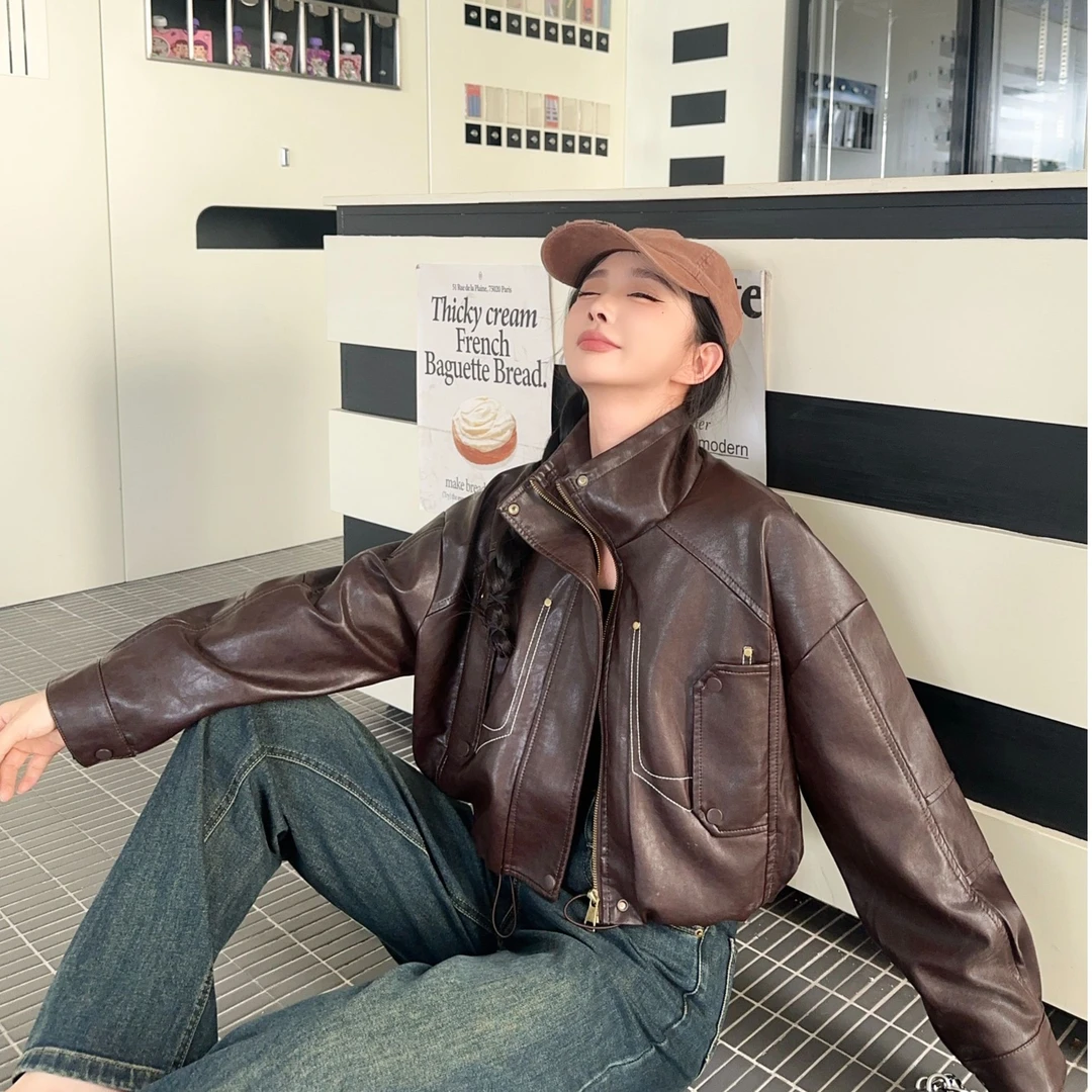 2025秋季新款甜酷辣妹明线口袋工装短外套夹克