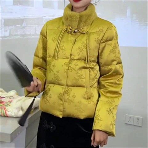 冬季高端国风棉服女重工提花盘扣显瘦百搭棉外套