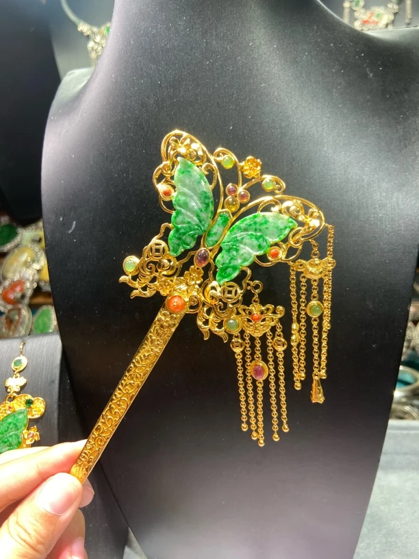 蝴蝶流苏发簪鎏金发簪