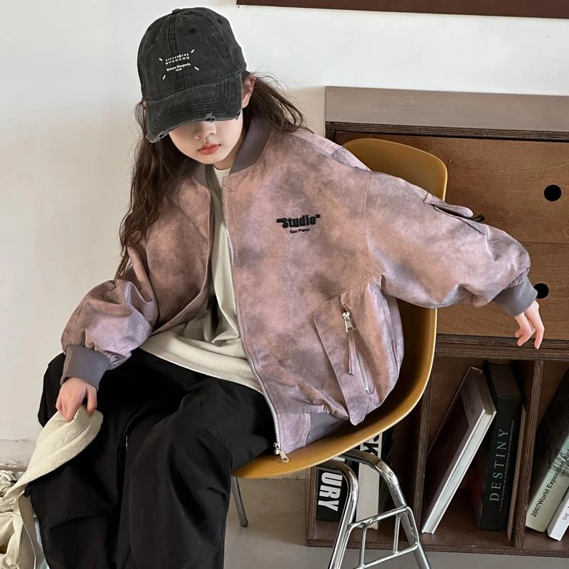 女童外套春秋款2025新款女大童时髦洋气脏脏夹克衫儿童休闲棒球服