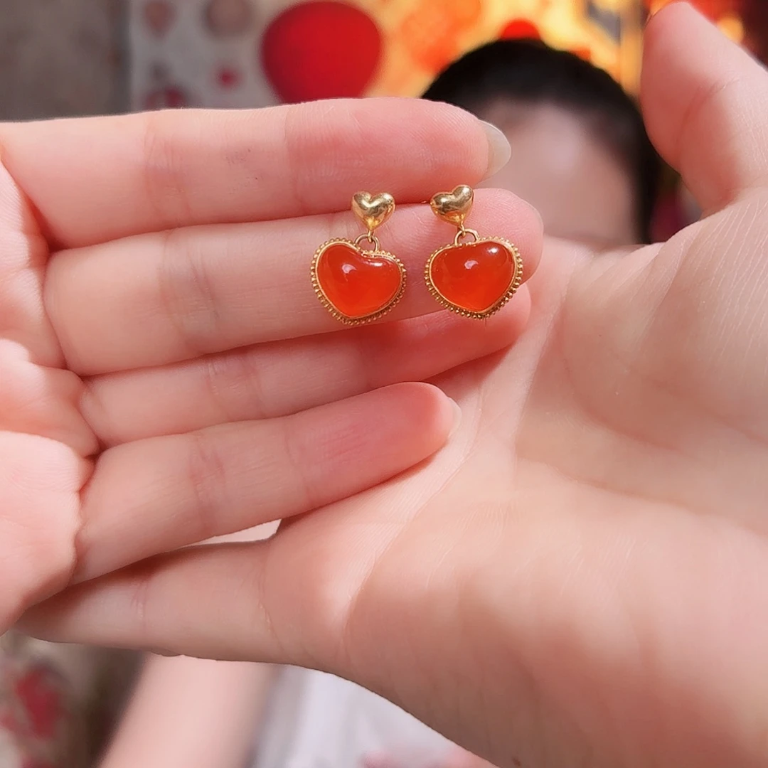 南红玛瑙18K金镶嵌耳饰耳饰
