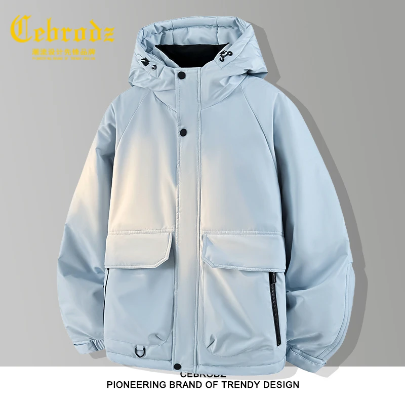 法国Cebrodz羽绒服男士2025年新款冬季加厚外套保暖连帽男面包服