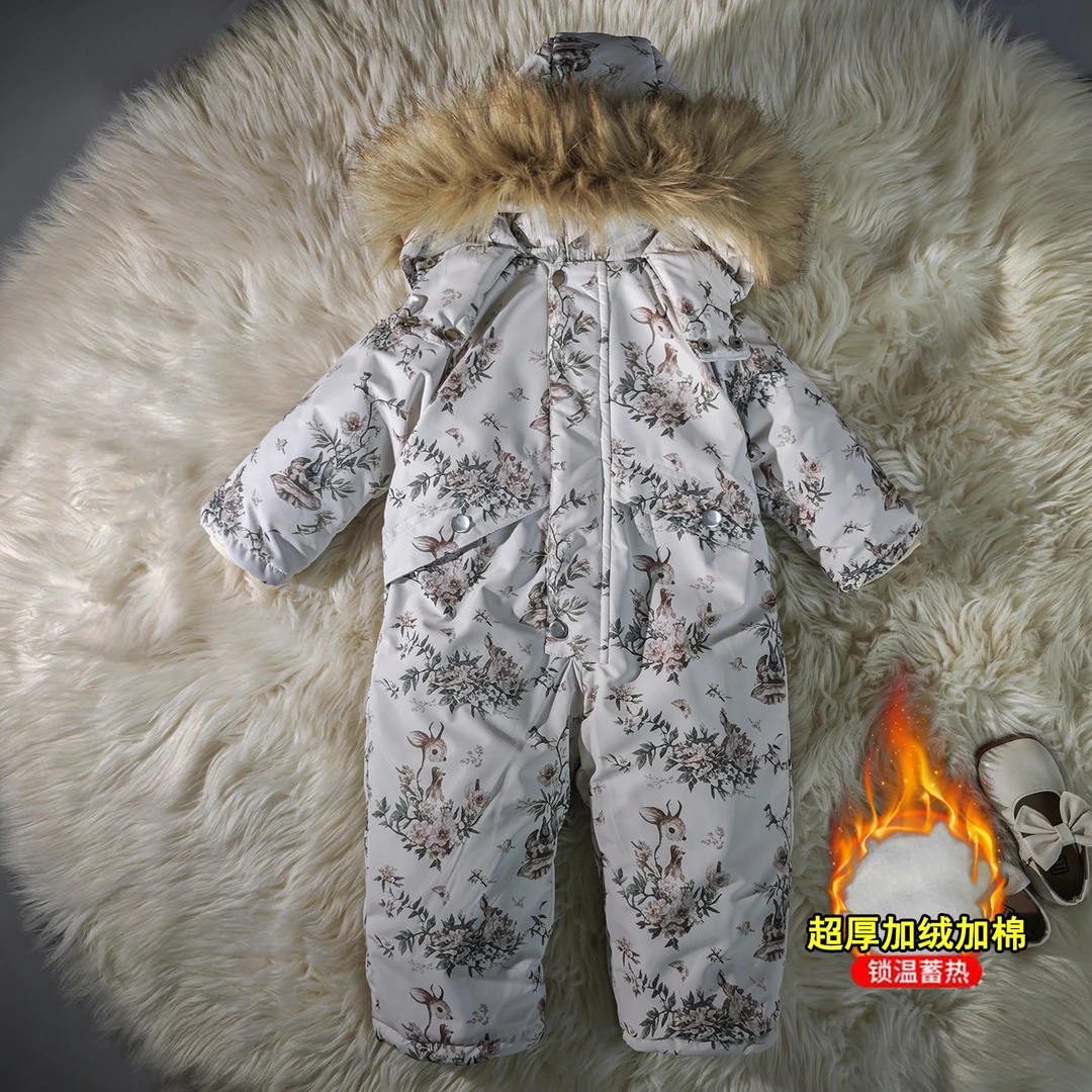 儿童羽绒棉服加厚连体滑雪服冬季保暖宝宝2岁爬服儿童冬季工作服