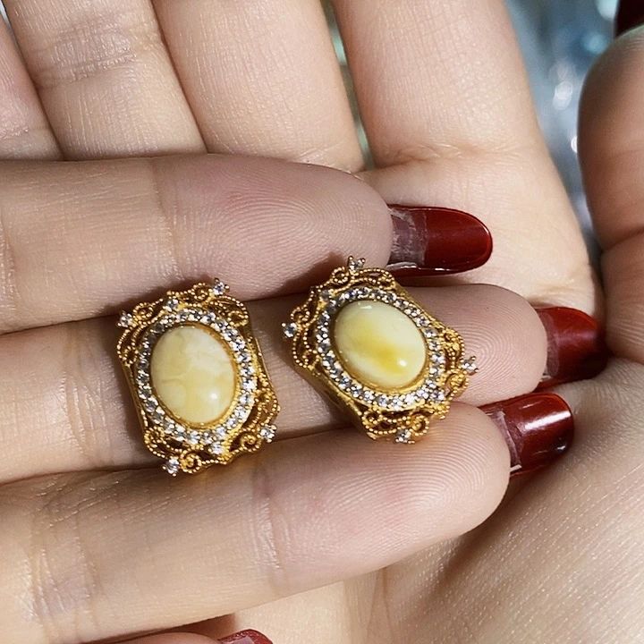 蜜蜡珠宝奇石银S925镶嵌瓷白花蜜蜡配件多样性发一