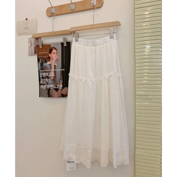 CSF-2397东大门韩系春夏款纯色百搭设计感松紧腰压褶半身裙