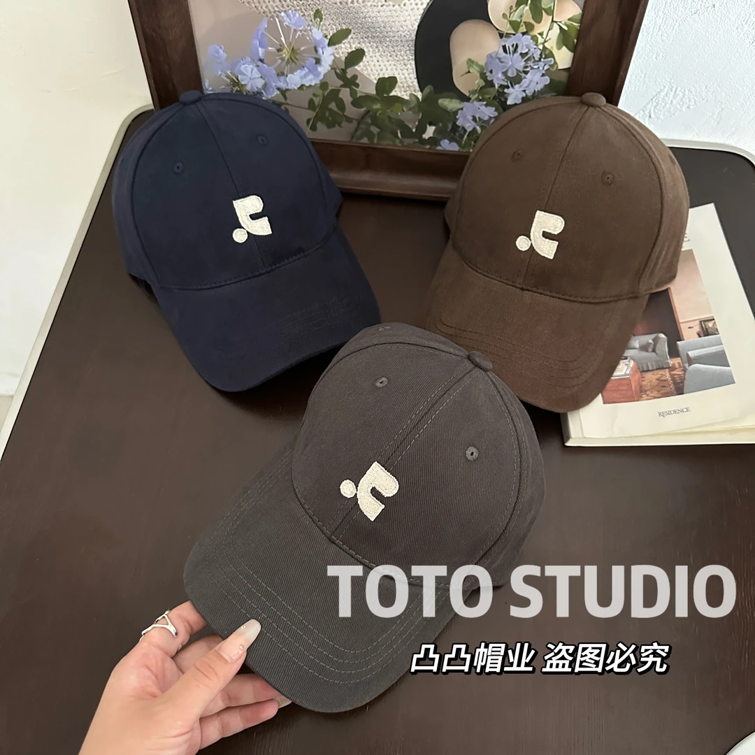 半硬顶磨毛棒球帽简约加大版帽子女百搭显脸小鸭舌帽刺绣加宽帽檐