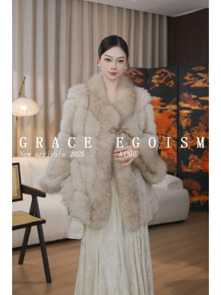 金禾【凝香雪裘】高定整皮冬款轻奢气质抽刀工艺狐狸毛皮草3907