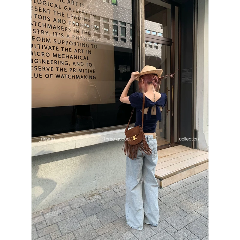 THREE GOOOD/三吉甜辣女孩时尚减龄蝴蝶结短袖针织衫Y725Z00763