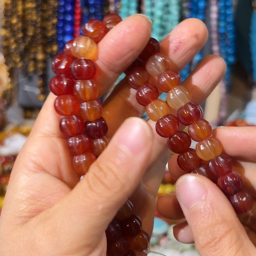 玛瑙/玉髓银S925镀金镶嵌珠宝半成品红玛瑙南瓜一条卡10