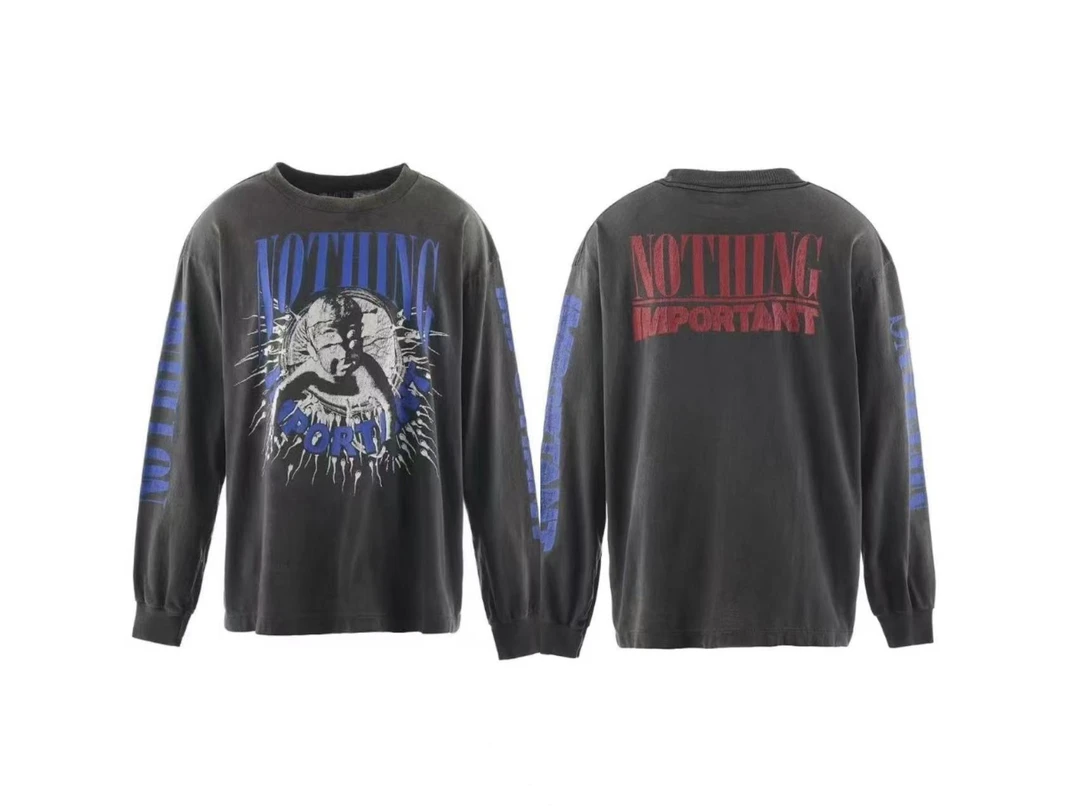 SAINT 联名款 FW24 正面幽默印花圣婴蝌蚪图案圆领长袖T恤