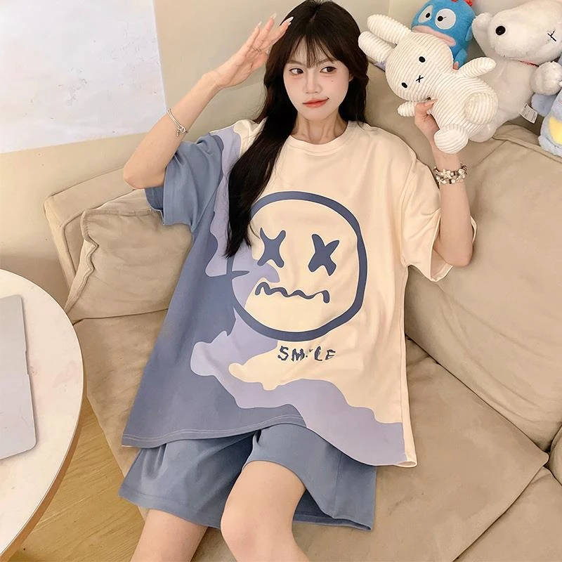 FAVMARTHA睡衣女夏季纯棉短袖薄款2025新款胖mm大码女款夏款夏天