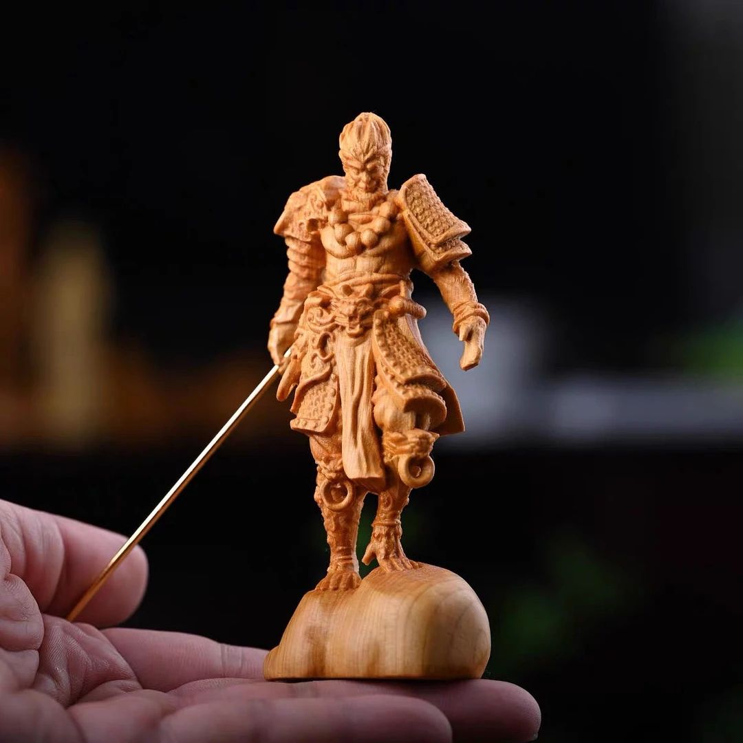 崖柏木雕实木雕刻装饰摆件 孙悟空斗战胜佛 齐天大圣 黑悟空 神话