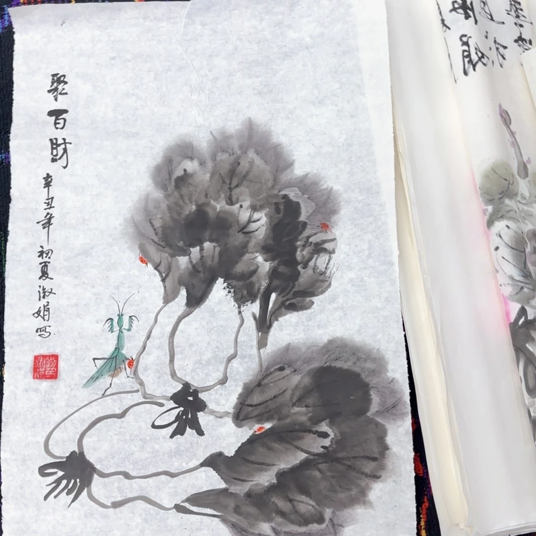 国画谈****人刘淑娟四尺四开花鸟朱