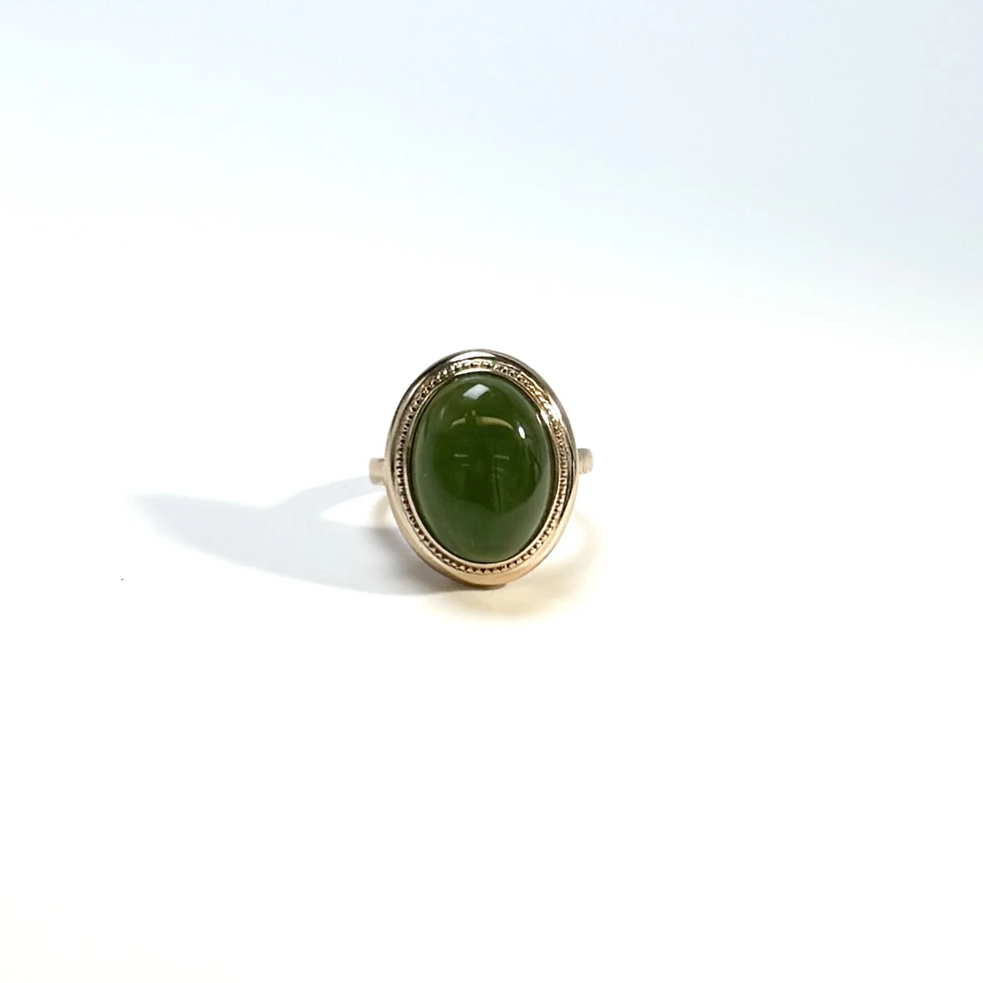 【V姐珠宝】DM52325 和田玉碧玉蛋面戒指 S925银镶嵌