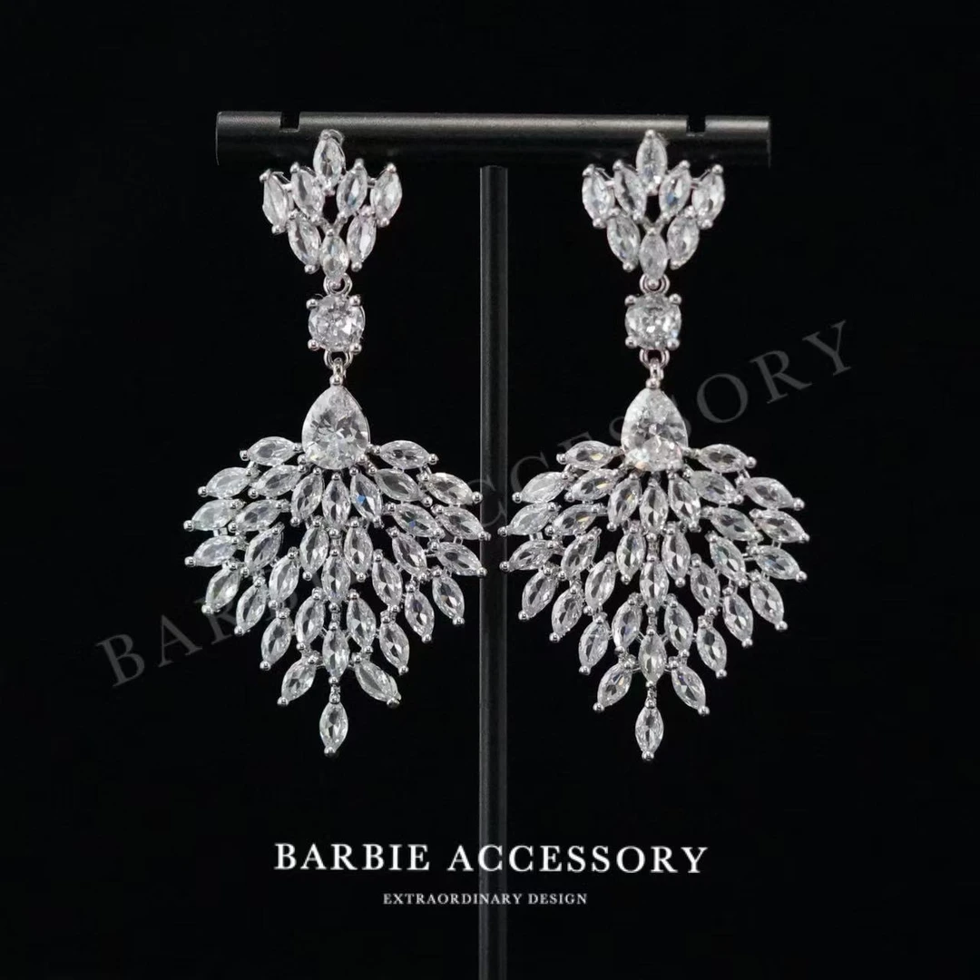 铜合金合成锆石耳饰 【白露羽季】时尚轻奢设计款高级绝美百搭耳环