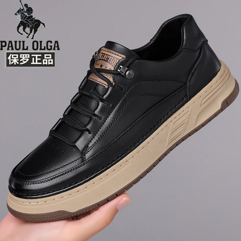 保罗休闲鞋厚底休闲板鞋复古软皮板鞋秋季防水潮鞋透气休闲鞋鞋子