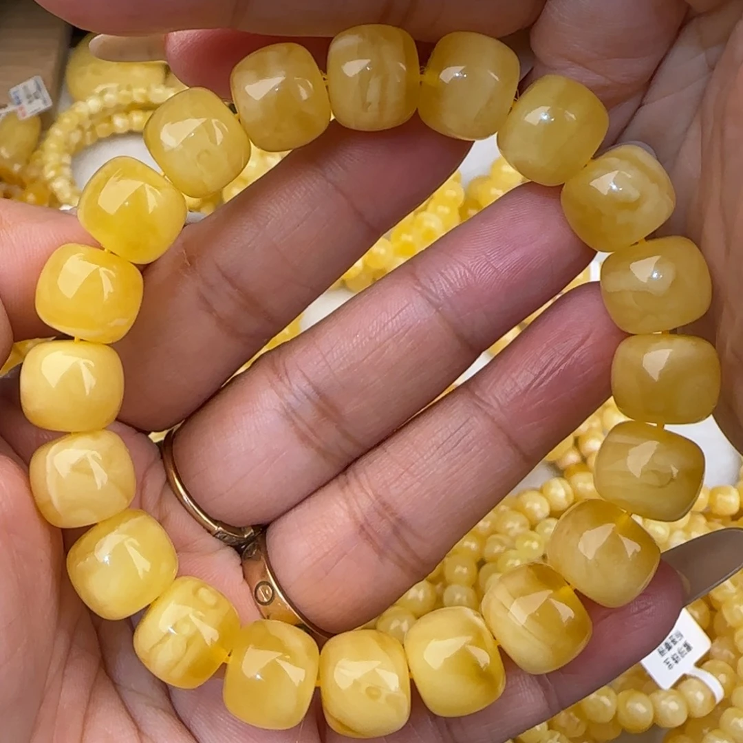 蜜蜡未镶嵌手链白花老型手串