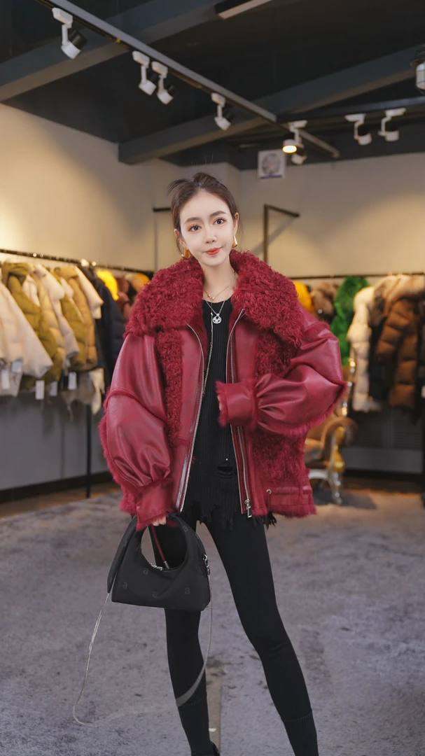 YJ【邢邢推荐】新款时尚兔毛皮毛一体外套2173