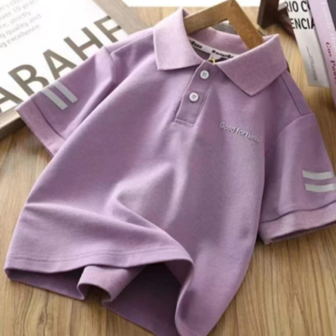 Polo领吸汗休闲短袖纯色男休闲风T恤上衣童装夏季