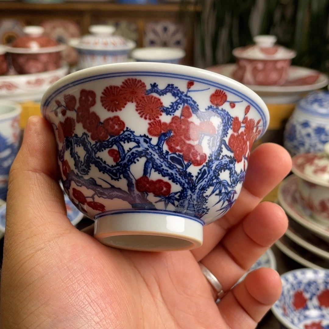 寻***月釉里红松竹梅压手杯