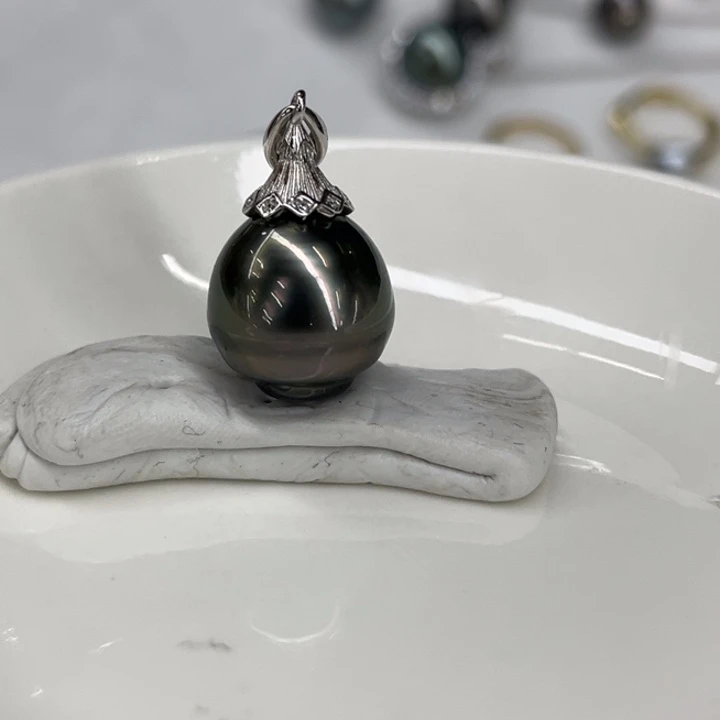 银S925镶嵌吊坠(不含链)海水珍珠14-15mm