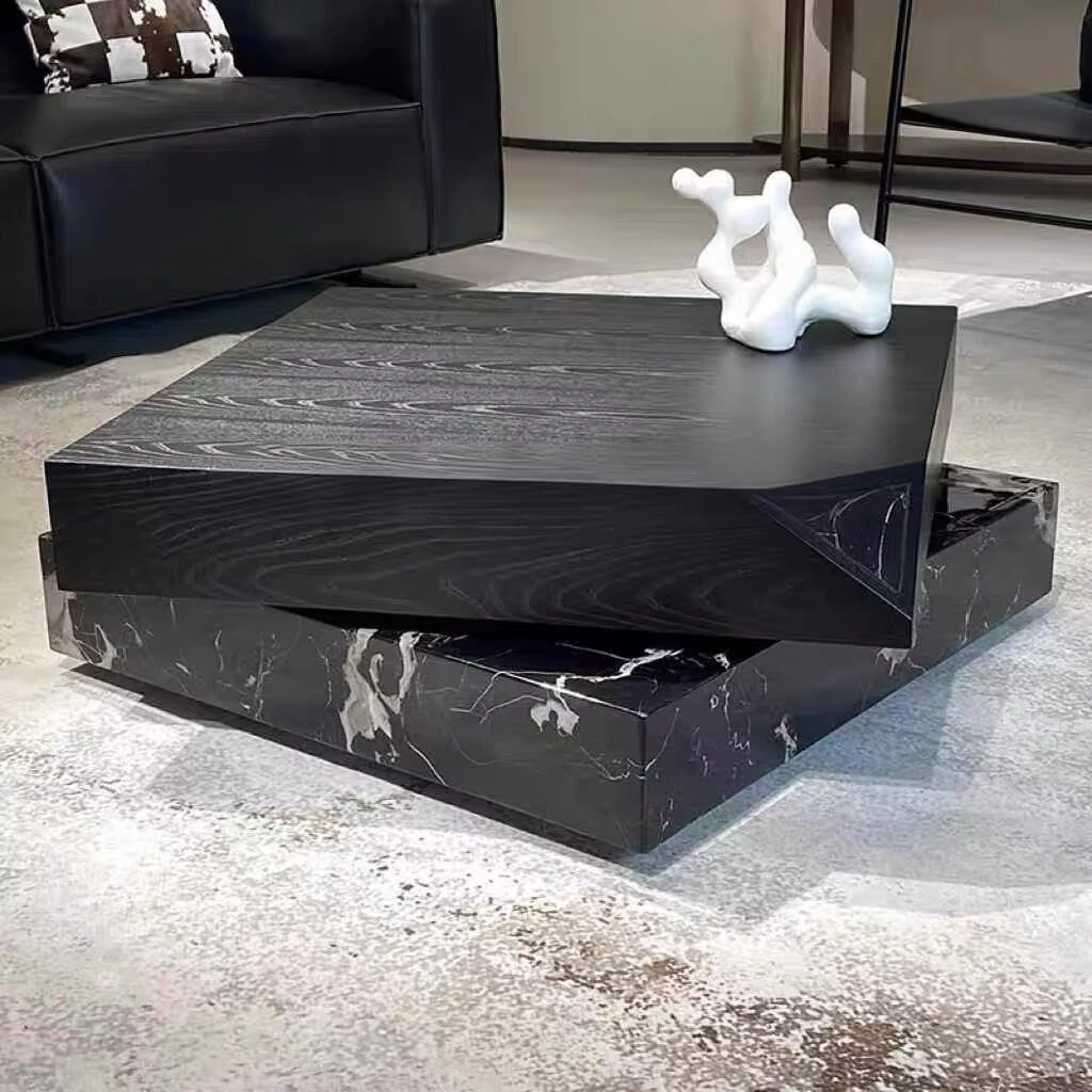 意式轻奢极简轻奢风大理石与木质结合的高档客厅家用商用折角茶几