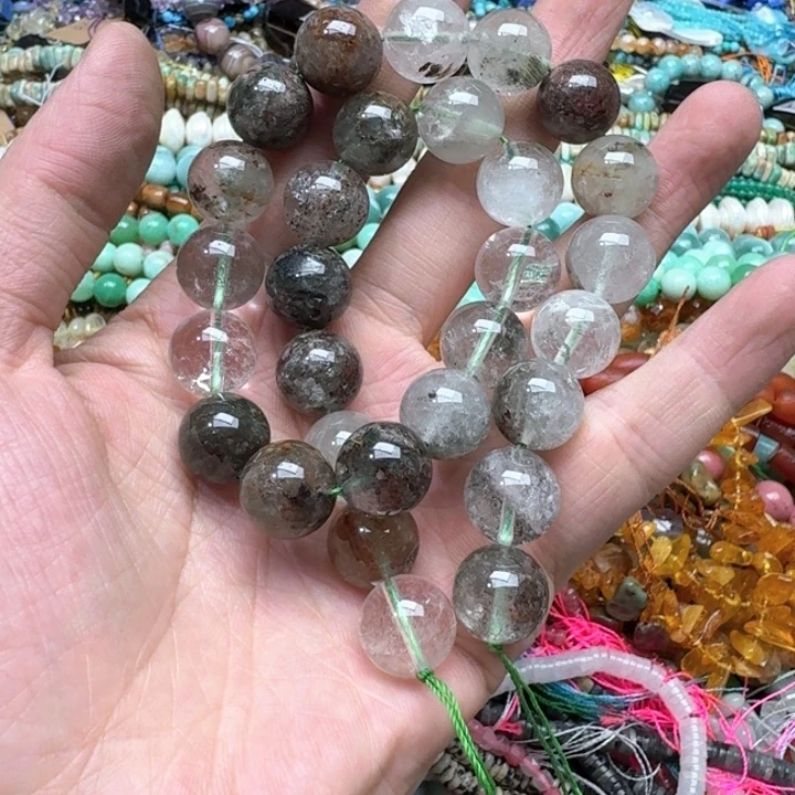 合金玛瑙/玉髓珠宝半成品一条14mm绿幽灵