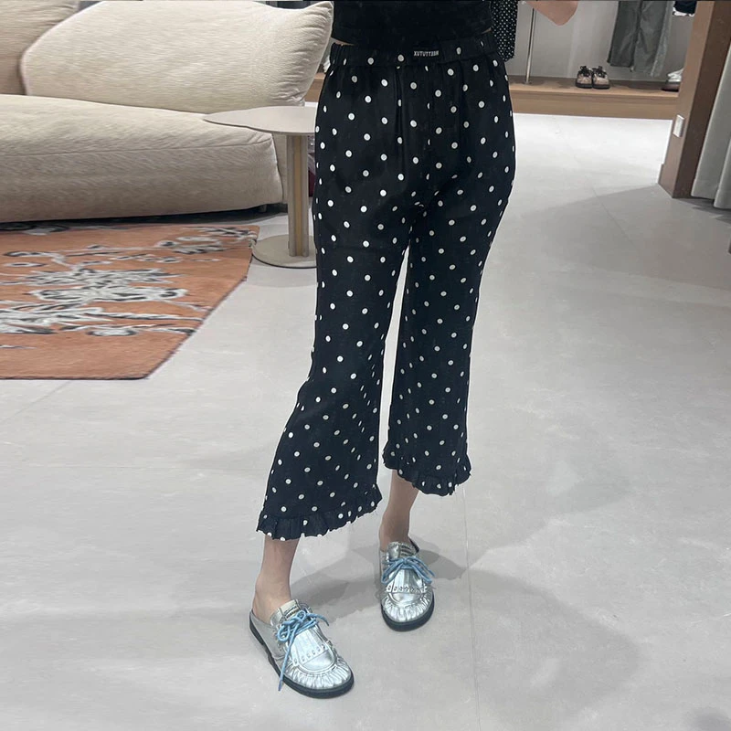 GUOBEAUTY|25设计师品牌新款洋气夏季真丝波点蕾丝九分裤宽松外穿